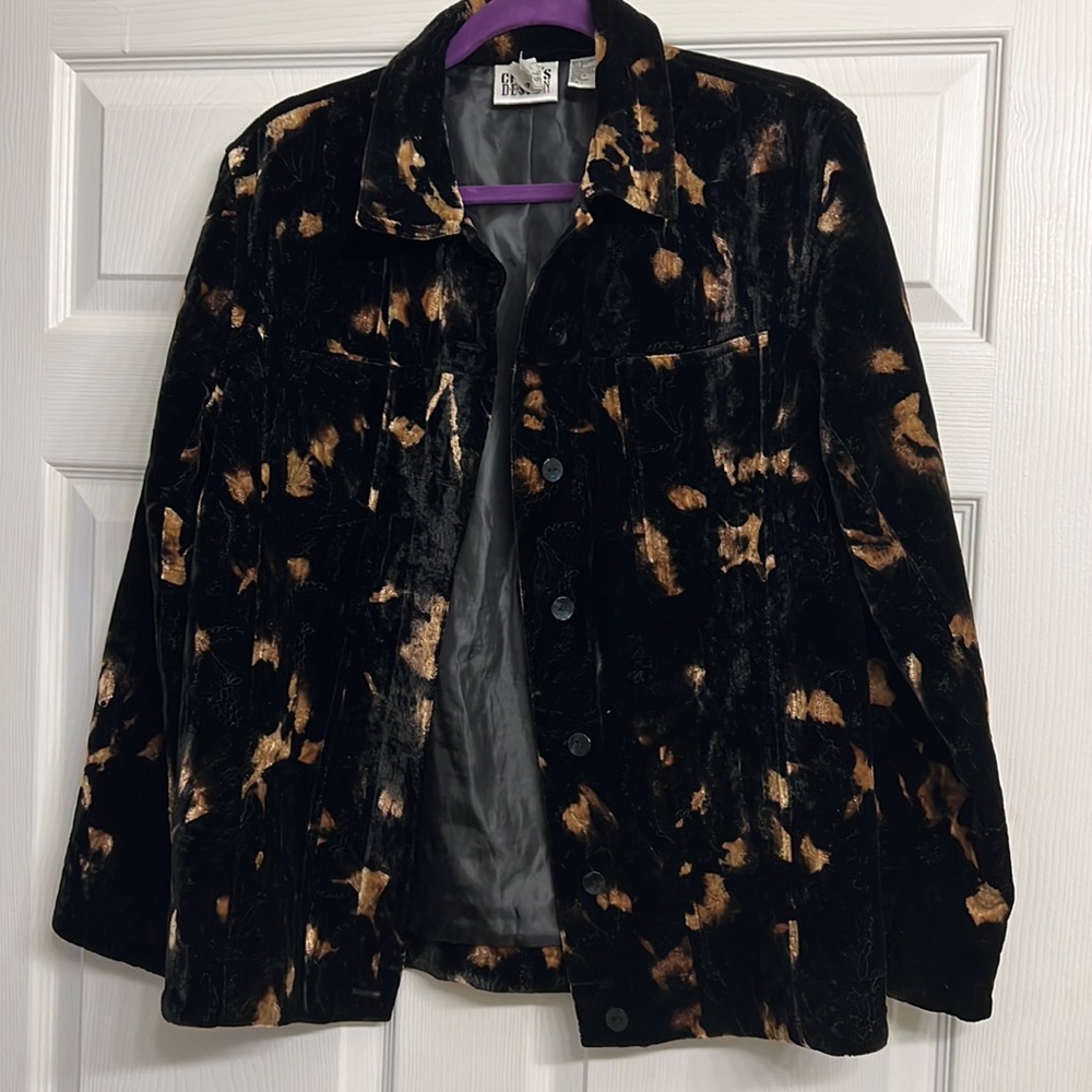Chico's Design Black gold Embroidered Floral Vintage Jacket Size 1